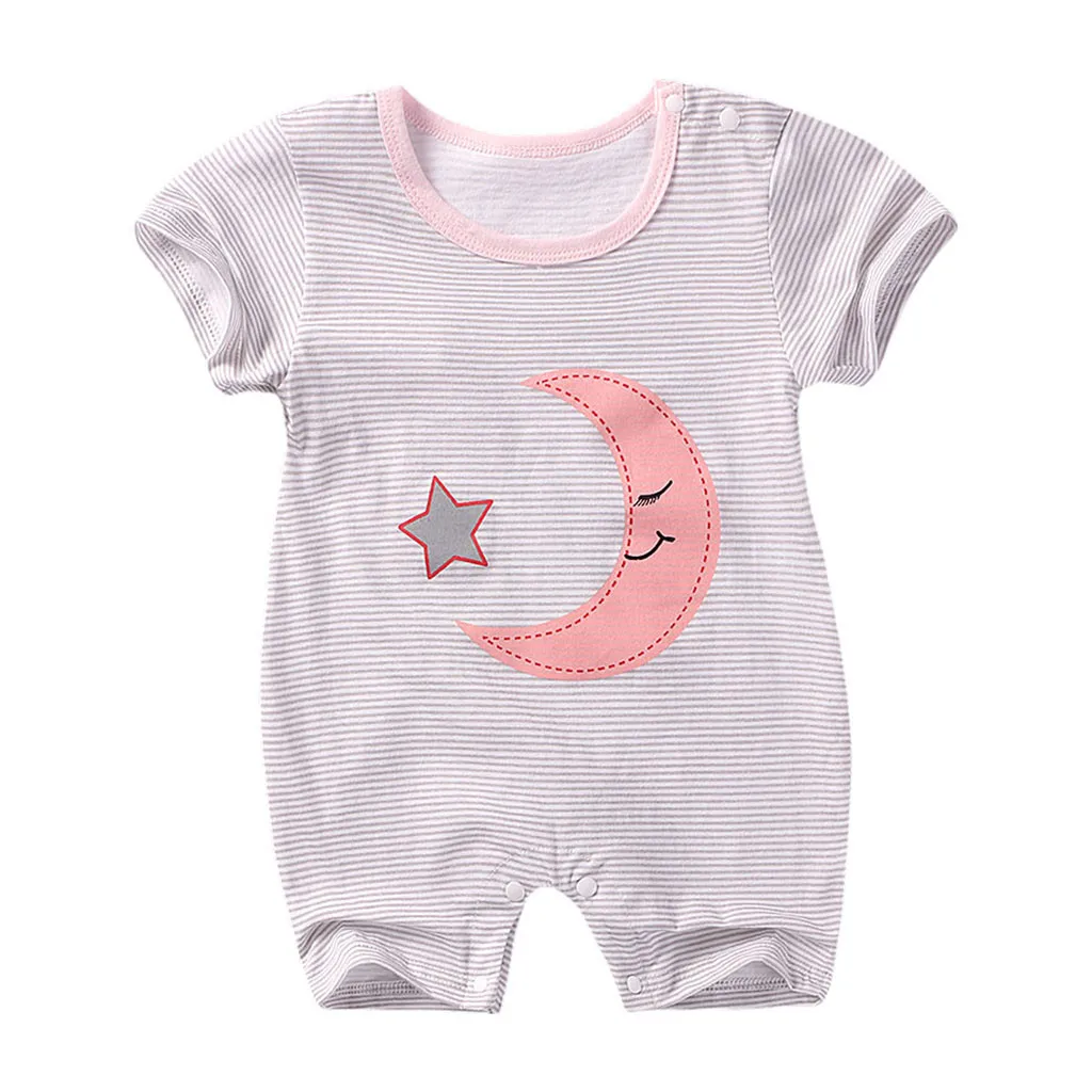 

LOOZYKIT 2019 Baby Clothes Baby Rompers Toddler Baby Girl Short Sleeve Romper Star Cloud Moon Printed Jumpsuit Romper Baby