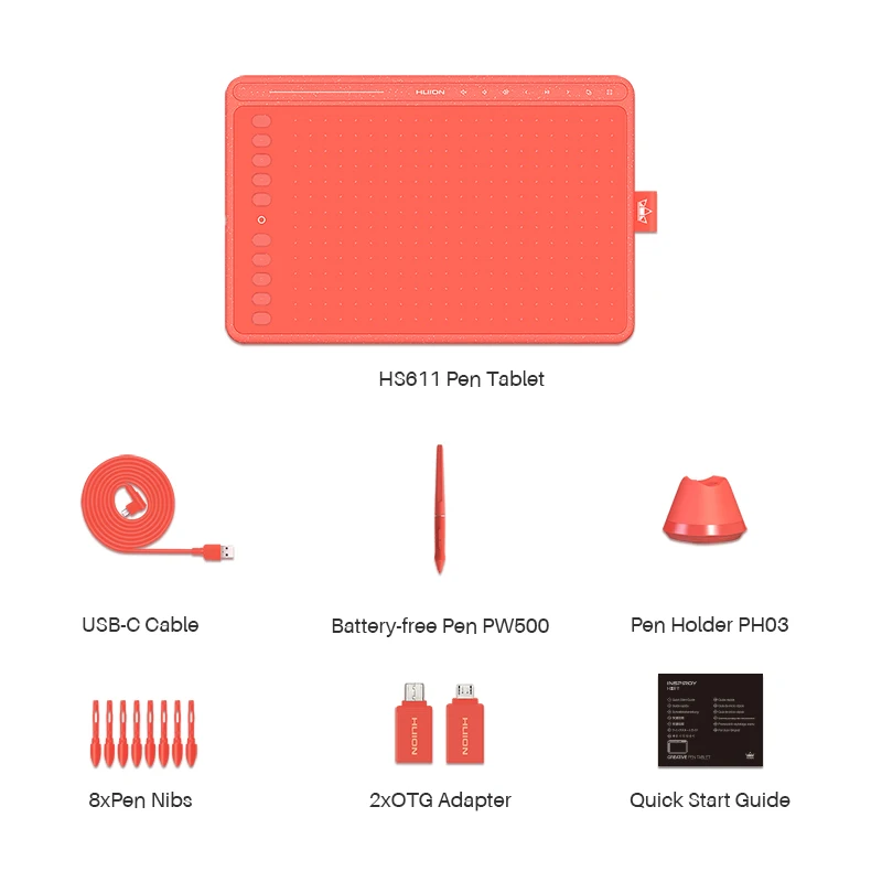 Comprimidos de Desenho Barra de Mídia Caneta com Função de Inclinação Huion Cores Tablet Gráfico Caneta Digital Multimídia Chaves Bateria-livre 3 Hs611 - Imagem 2