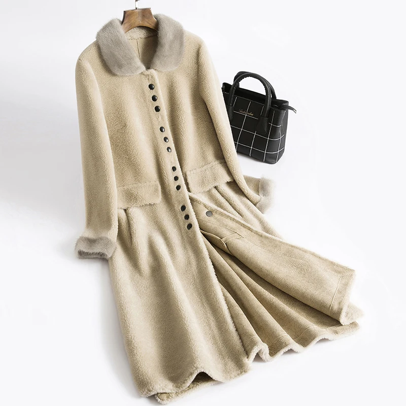 Женское пальто с натуральным мехом длинный винтажный норковый меховой воротник