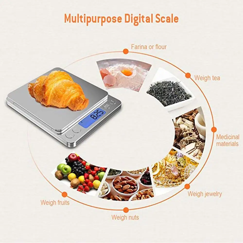 Digital Kitchen Scale Multifunction Rechargeable Food Scale with LCD Display High Accuracy Portable Food Scale