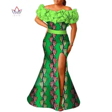 Women clothing 2021 African Bazin Riche Style Femme Bodycon Lady Print Ruffles Plus Size Party Long Wedding Vestido Wy9355