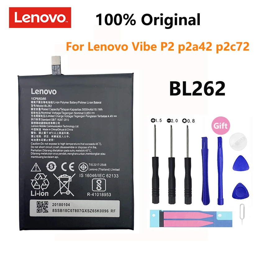 100% Original 5000mAh BL262 Battery For Lenovo Vibe P2 P2C72 P2A42 Mobile Phone Replacement Batteries Bateria mobile charger