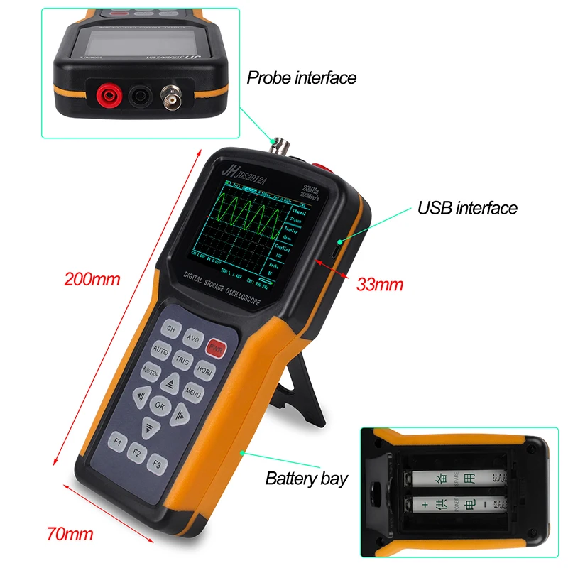 Мини Портативный цифровой осциллограф+ мультиметр 2 канала 20 МГц осциллограф пропускная способность Ручной осциллограф JDS2012A