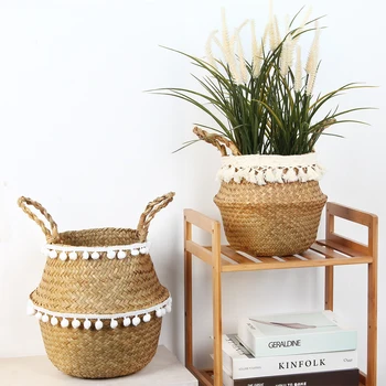 

Woven Basket Macrame Environmental Protection Folding Storage Basket Nordic Style Pot Neatening/Storage Home Decoration