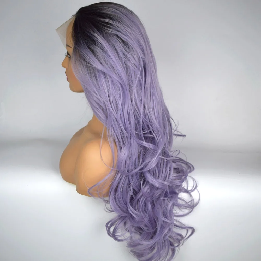 1B/Фиолетовый Длинные шелковистые Волнистые парики на кружеве смешанные цвета длинные натуральные синтетические волосы парики термостойкие волокна косплей Повседневные Вечерние