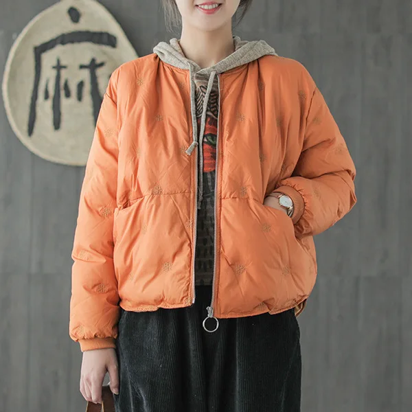 Qi Juan Draw Korean-style Literature And Art Loose-Fit Stand Collar Solid Color Short down Jacket Coat Women's 90 Cloth down Jac