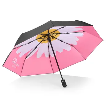 

Automatic Daisy Russian Umbrella Black Coating Sunscreen 3 Fold Rain And Sun Dual Purpose 8 Ribs зонтик женский