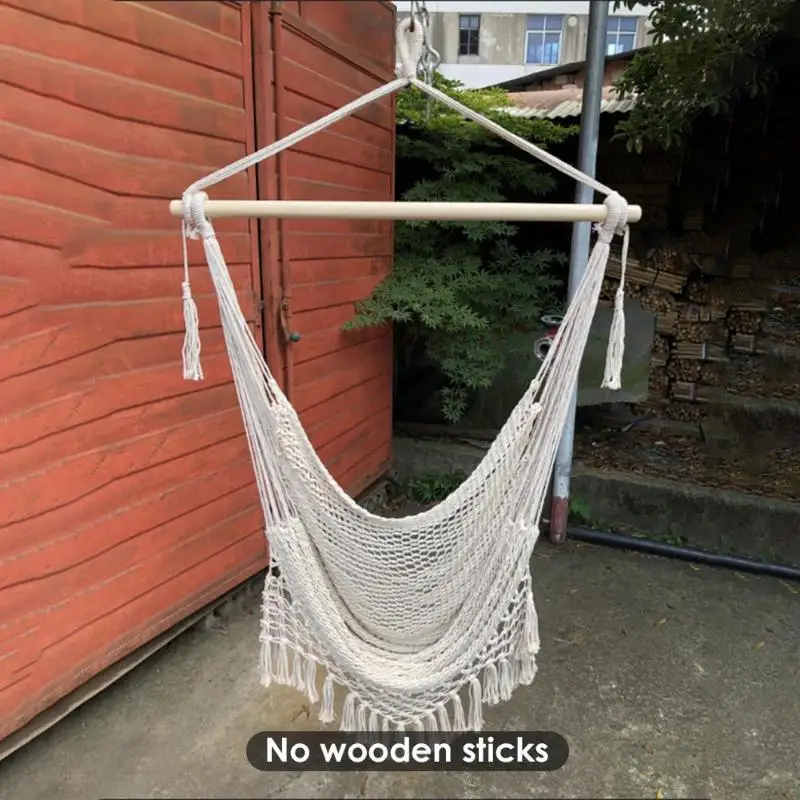 

Portable Hammock Chair Knitting Tassel Swing Seat Cotton Rope Leisure Adult Outdoor Indoor Garden Bedroom Safety Hanging Chair
