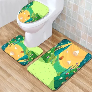 

3pcs Bath Mat Set Anti Slip Shower Cover Toilet Doormat Machine Washing U Shaped Carpet Bathroom Floor Rug Toilet Seat Cover