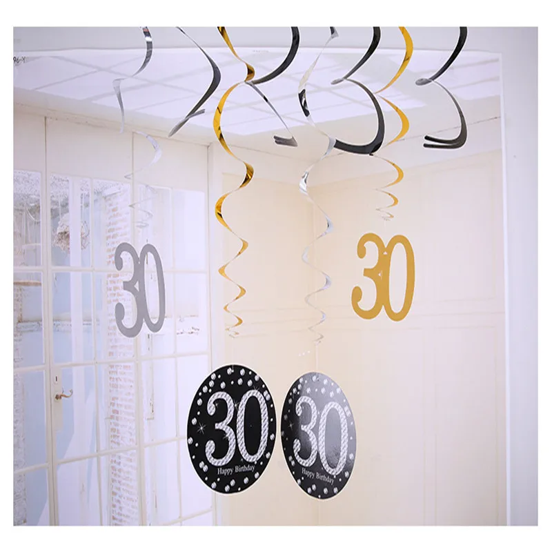 1 комплект 30th 40th 50th 60th День Рождения вечерние поставки спиральный орнамент Юбилей висит завитки из фольги баннер в виде ленты