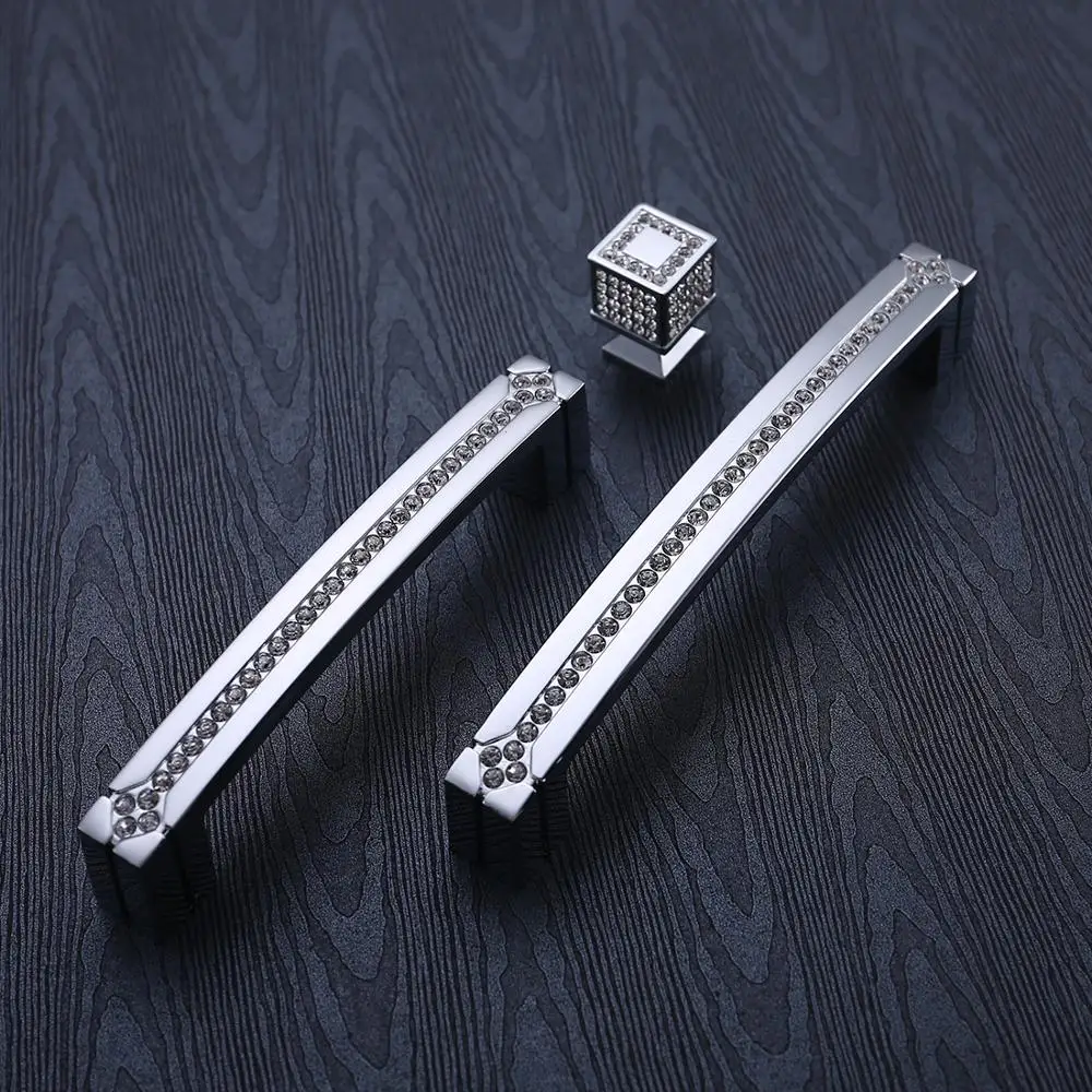 Cabinet Knobs 24K Real Gold Czech Crystal Drawer Door Handle Furniture Knobs Pull Handles Never Fade Gold & Chrome
