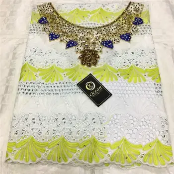 

5 yard Swiss lace fabric 2020 latest With diamond embroidery African cotton fabrics Swiss voile lace popular Dubai style 4L05301