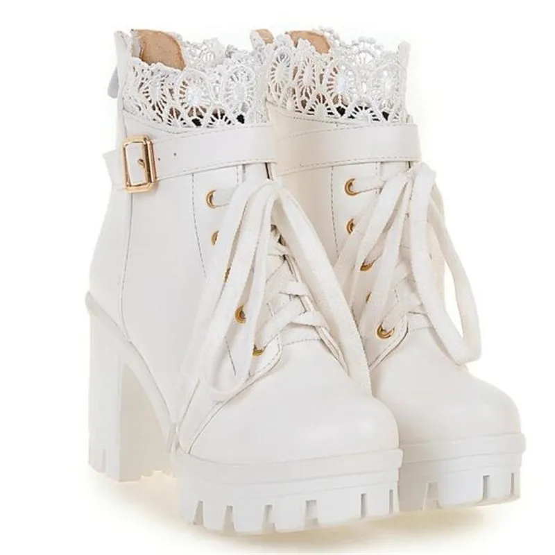 Новые зимние Ботинки martin на высоком каблуке с узором; непромокаемые женские ботинки белого цвета с толстой подошвой; большие размеры 34-43 - Цвет: Белый