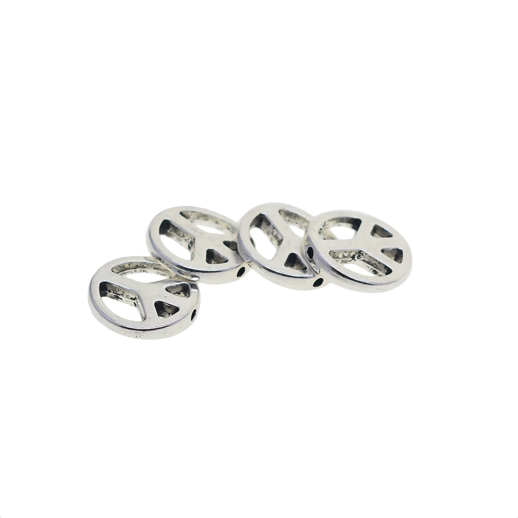 50pcs Tibetan silver color Round Flat Spacer Beads Peace Symbol Charm Beads Necklace Bracelet Beads 1.2mm Hole DIY Jewelry Accessories