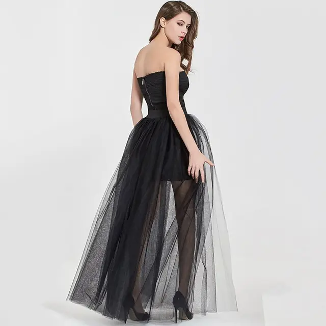Black Tulle Dress Women's Flowy Tulle Maxi Skirt 3-Layer Mesh