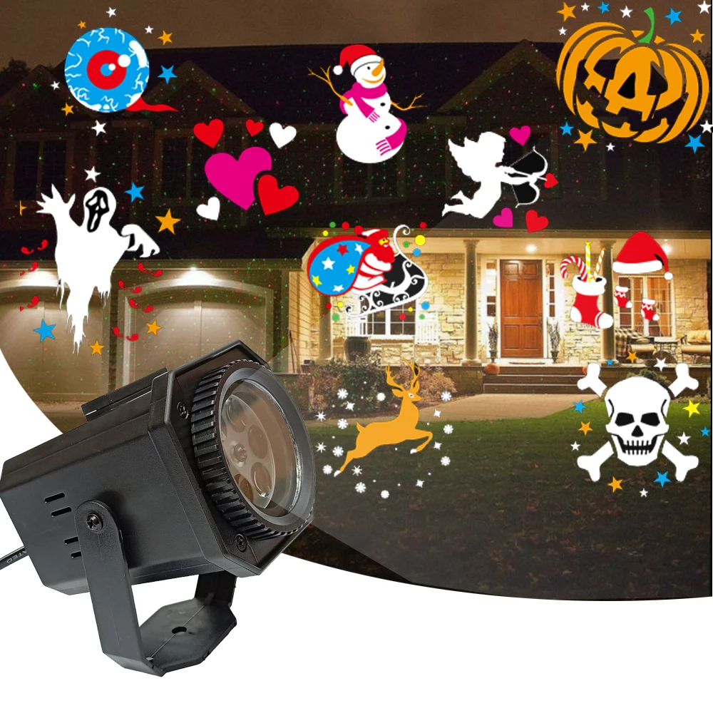 2 Mode LED Stage Light Flashlight 2 Pattern Card Christmas Halloween Projector 