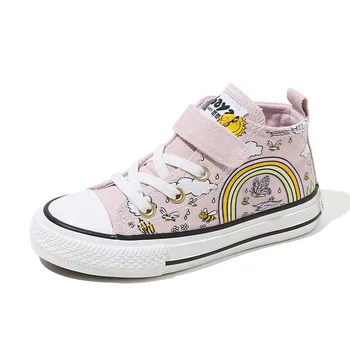 

Babaya Children Canvas Shoes for Girls Sneakers for Kids Hight-Top Breathable 2020 Autumn New Toddler Girl Shoes Rainbow Doodle