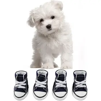 

4Pcs/SET Fashion Dogs Winter Boots Sport Dog Shoes For Chihuahua Denim Canvas Sneakers Anti Slip Pet Shoes For Small Dogs