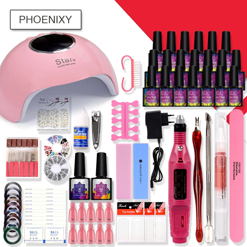 Набор для ногтей УФ светодиодный 36 Вт/48 Вт лампа Сушилка Гель-лак для ногтей набор инструментов для маникюра электрическая дрель для ногтей инструменты для дизайна ногтей все для маникюра