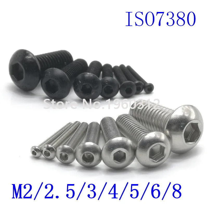 5-50 Uds ISO7380 M2 M2.5 M3 M4 M5 M6 M8 304 A2 redonda de acero inoxidable o negro 10,9 grado hexagonal botón cabeza tornillo Allen tornillo