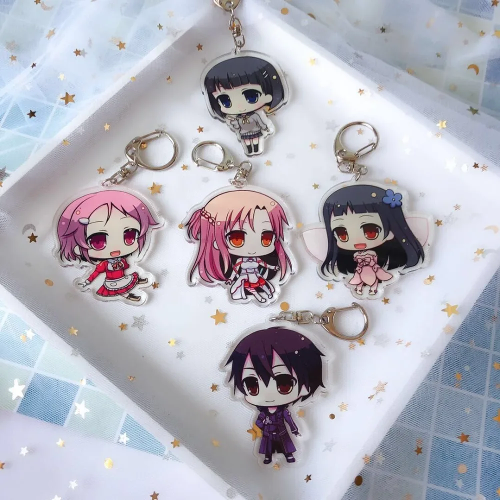 Kawaii Sword Art Online Acrylic Key Chain Anime SAO Kazuto Kirito Kirigaya Asuna Keychain Props Accessories Bag Pendant Keyring