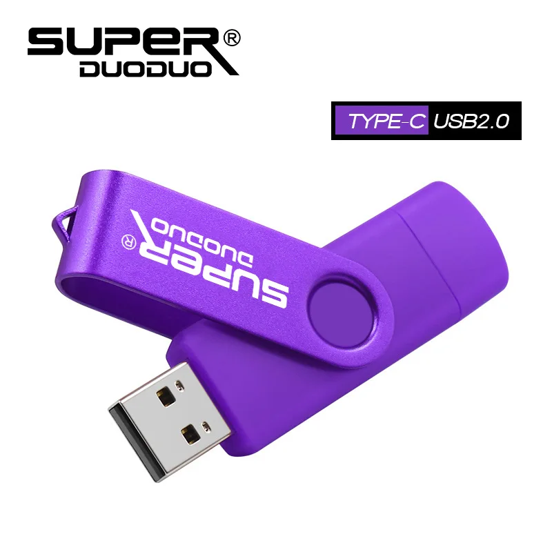 Водонепроницаемый 2 в 1 type-C флеш-диск usb 2,0 32 Гб 64 Гб 128 ГБ флэш-память usb флешка Полная Емкость Флешки высокое количество U диск - Цвет: Purple