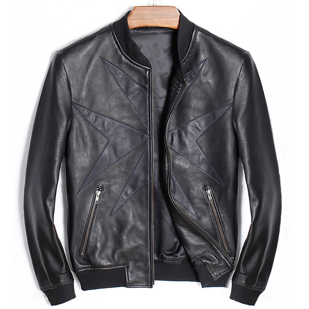 

2020 Korean Fashion Real Sheepskin Leather Jacket and Coat Oversized 3XL Star Pattern Man's Genuine Leather Jackets Winter A923