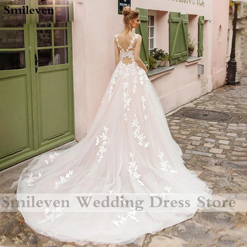 Smileven светло-розовое свадебное платье трапециевидная Кружевная аппликация vestido de casamento кружевное свадебное платье 3D цветы Бохо платья невесты