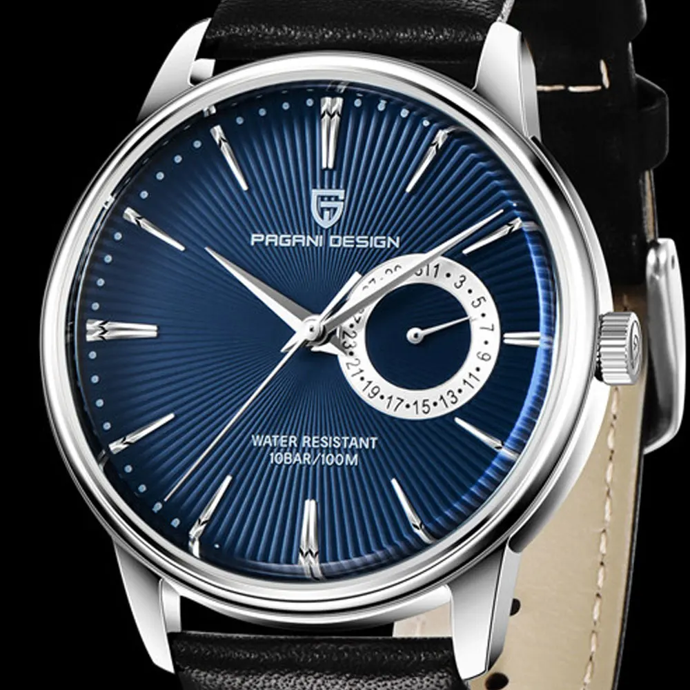 40 мм Pagani Дизайн синий циферблат кварцевые часы черный кожаный ремешок мужские Роскошные водонепроницаемые повседневные спортивные модные мужские часы - Цвет: A