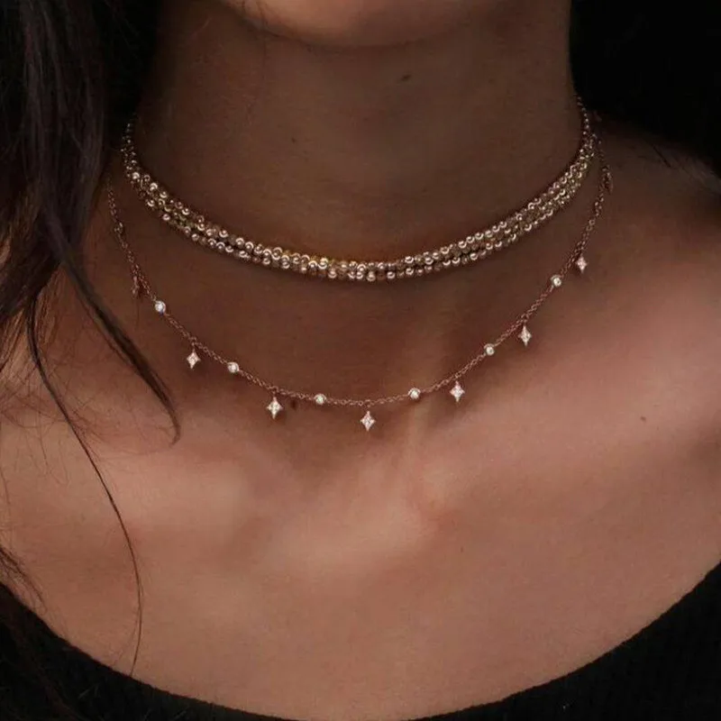 Ahmed Bohemian Multilayered Crystal Star Pendant Tassel Necklaces for Women Fashion Beads Chain Choker Necklace Collar Jewelry | Украшения