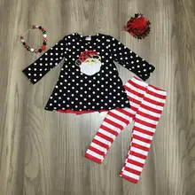 Рождественская Детская одежда для маленьких девочек с Санта-Клаусом; осенне-зимние наряды; хлопковые бутики с оборками сзади; молочные шелковые брюки; подходящие аксессуары