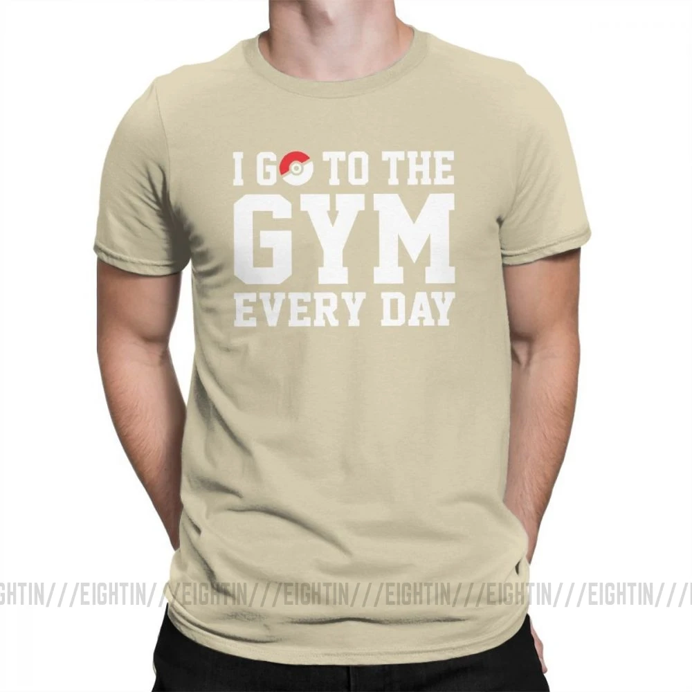 Повседневная футболка для отдыха с покемонами, I GO To The Gym, мужские топы с короткими рукавами, обычная футболка, футболки из хлопка с вырезом лодочкой - Цвет: Хаки