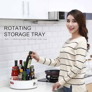 

Multifunction Anti-skid Rotating Storage Tray Cosmetic Food Storage Rack Organizer Cosmetic Non-Slip Kitchen Gadgets Container