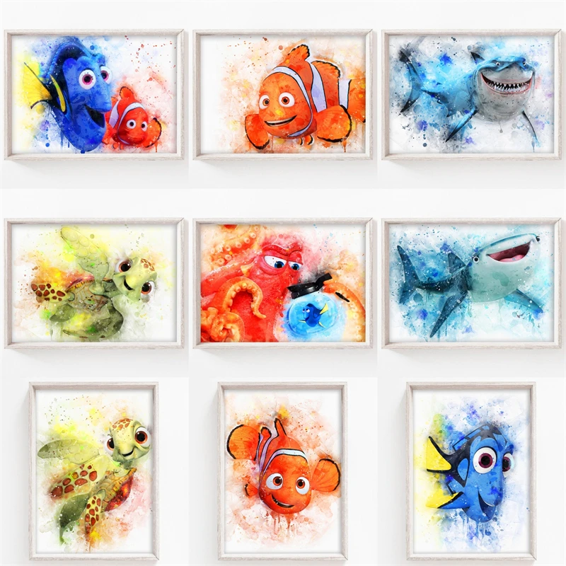 Картина на холсте Disney в поисках Nemo плакат и печать Куадрос Акварельная Настенная