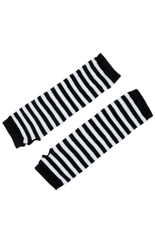 

Stylish Winter Warm Black White Striped Long Fingerless Gloves