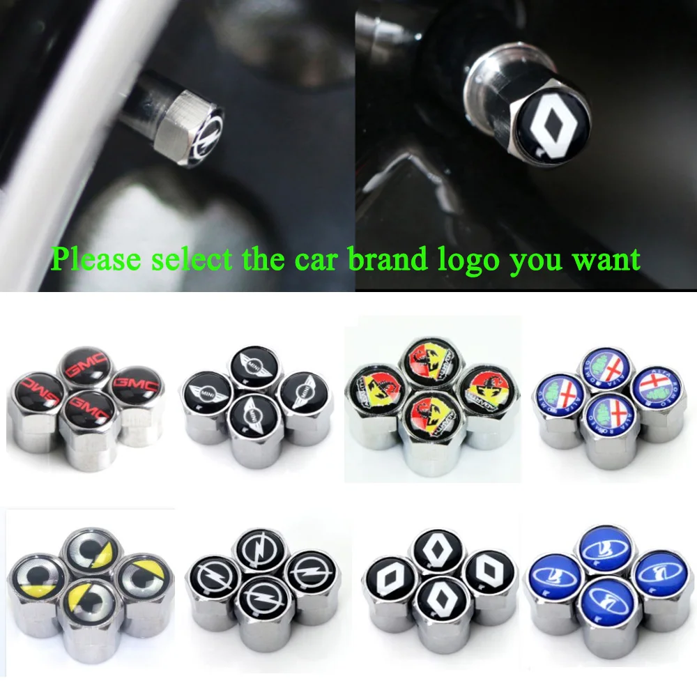 

4Pcs/set Silver Metal Car Wheel Tire Air Valve Caps Stem Cover with Color Brand Logo for Smart Bmw Audi Mercedes Benz Honda Suzuki Jeep Opel GMC Mini Abarth Alfa Romeo Renault LADA Kia AMG BYD Ssangyong Car Accessories