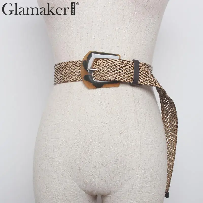 Glamaker акриловые широкие пояса для женщин аксессуары корейский модный плетеный пояс плюс размер Винтаж ПВХ широкий пояс для платья 2019AW
