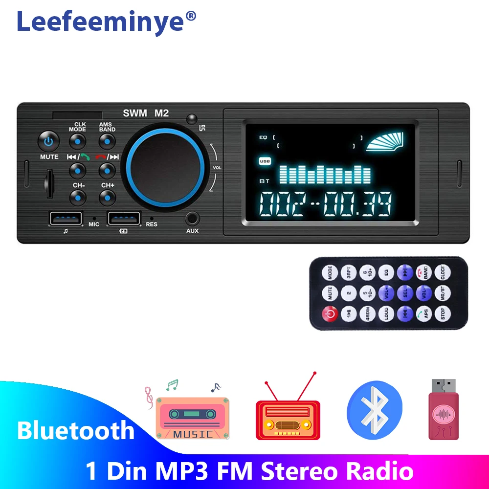 Двойной USB автомобильный fm радио MP3 плеер с Bluetooth Handsfree 1 Din Авто стерео аудио
