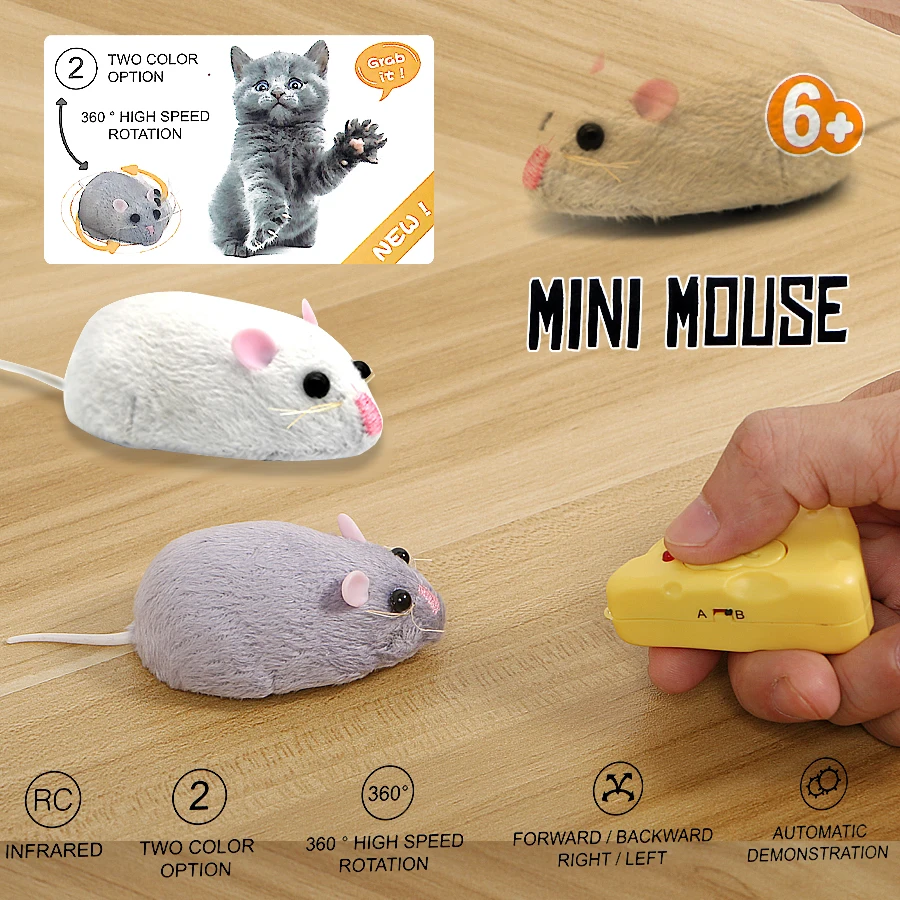 Wireless Remote Control Mouse Fluffy Electronic Mouse Toys , Emulation Toys Rat for Cat Dog mini Rat Tricky Toy