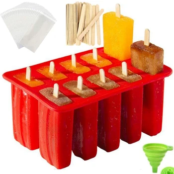 

10 Cavity Self-Made sicle Mold Shape, Silicone freeze sicle Manufacturer, 100 sicles, 100 Ice Packs, Funnel