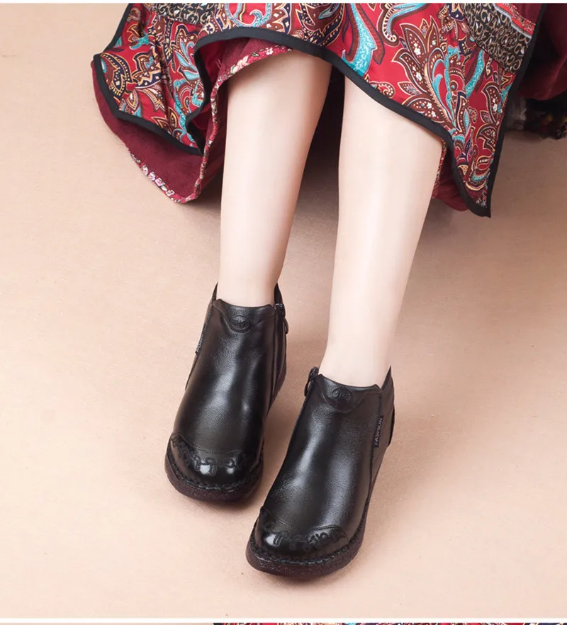 BEYARNE/зимние хлопковые толстые Нескользящие кожаные сапоги обувь ручной работы в стиле ретро в народном стиле теплая хлопковая обувь e823