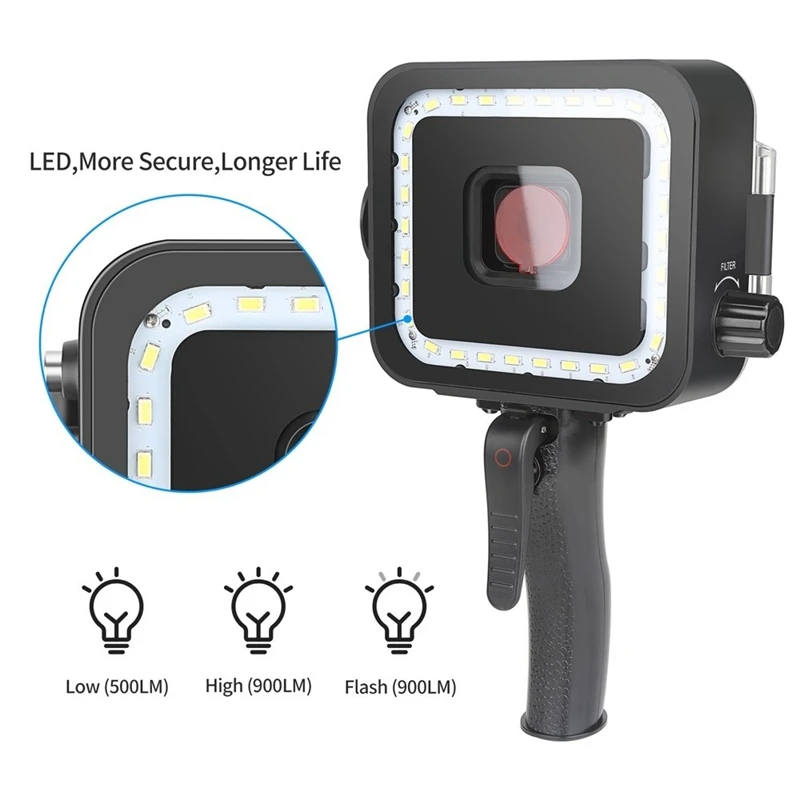 AMS-SHOOT 40 м 900LM подводный светодиодный светильник видео для GoPro Hero 7 6 5 черный водонепроницаемый дайвинг вспышка светильник ing заполняющая лампа+ красный Fi
