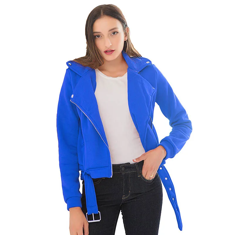 Autumn New Short Cotton Jacket Women Fashion Zipper Motorcycle Jacket Ladies Basic Street Coat Lapel Long Sleeve Pregnancy Coat - Цвет: Royal blue