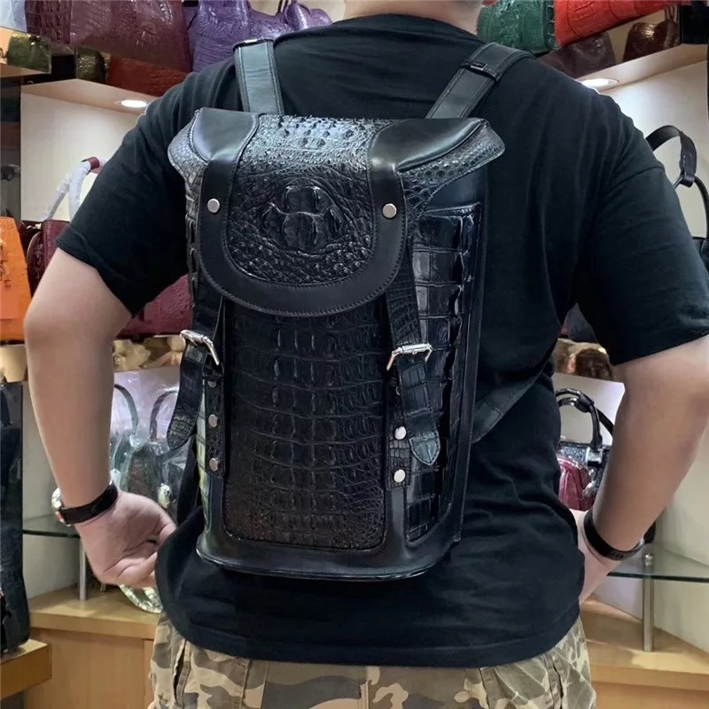 

Chic Style Authentic Real Crocodile Skin Men's Large Backpack Genuine Alligator Leather Male Casual Travel Bag Back