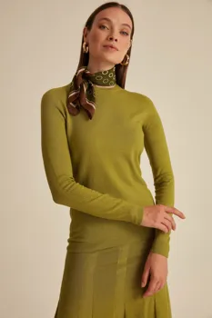 

DİKİŞSİZ WHOLE GARMENT BIKE COLLAR KNITWEAR SWEATER-GREEN