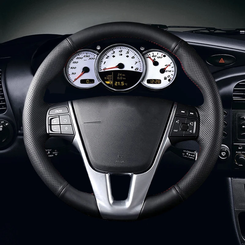 Black Artificial Leather Car Steering Wheel Cover for Volvo S60 V40 V60 V70 2014 XC60 |