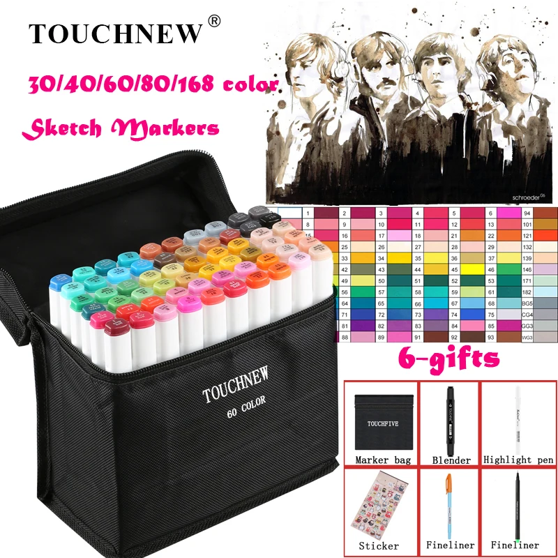 

TOUCHNEW Art Marker 30/40/60/80 Color Art Marker Alcohol Ink Sketch Markers Brush Pen for Drawing Manga Art Supplies Art Pens