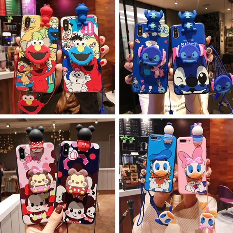 

New doll with the same bracket lanyard phone case for iPhone11 X XS XR XSMax 8 7 6 6S PluS cartoon drop protection cover