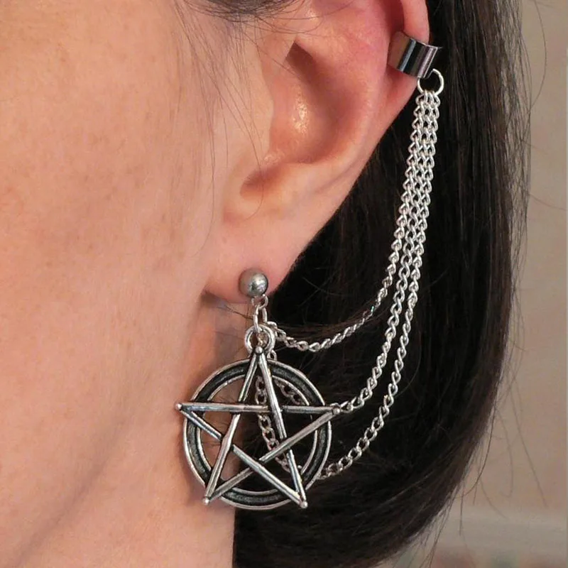Stud Earrings Chain Ear Clips Dragon Ear-chains Ear Cuff Fantasy Cosplay Silver-plated Chains and Hypo-allergenic Stud Earring