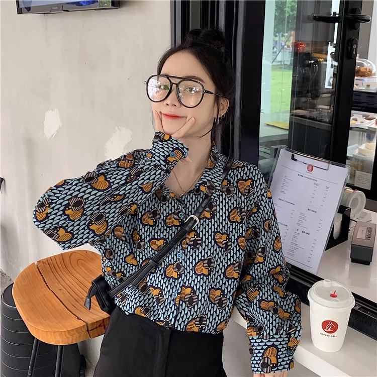 

Milinsus Vintage Print Blouses Women 2019 Autumn Fashion Long Sleeve Tops Loose Single-breasted Shirts Femme